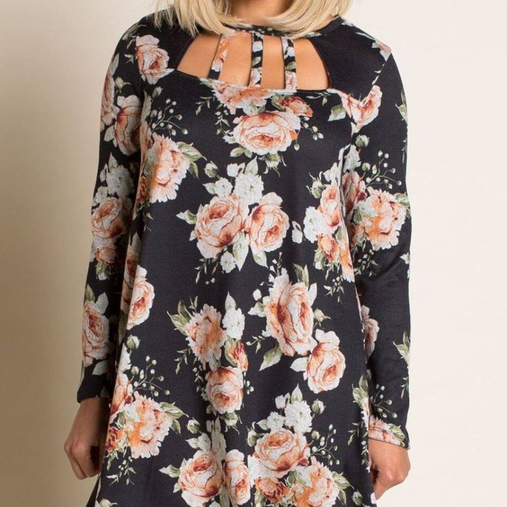 Black floral tunic/dress in large for only $20